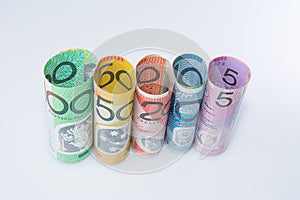 Australian Banknotes Currency Rolled Up Denominations