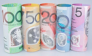 Australian Banknotes Currency Rolled Up Denominations