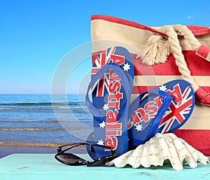 Australian beach scene with Aussie sandals photo