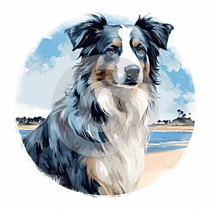 Australian Border Collie And Australian Shephard Dog Illustration