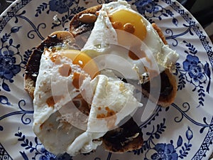 Australian Breakfast Fried Eggs on Toast with Vege photo