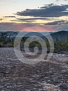 Australian Bush Sunset with Tessellated Rock