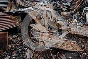 Australian bushfire aftermath: Burnt building ruins and rubble