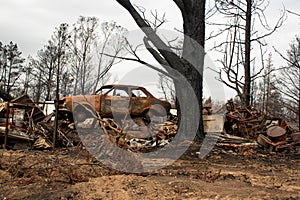 Australian bushfire aftermath: Burnt debris and rubble