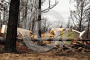 Australian bushfire aftermath: Burnt debris and rubble