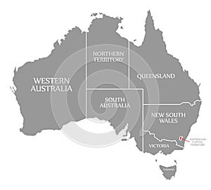 Australian Capital Territory red highlighted in map of Australia