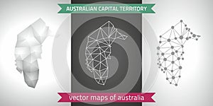 Australian Capital Territory set of grey and silver mosaic 3d polygonal maps. Graphic vector triangle geometry outline shadow pers