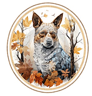 Australian Cattle Dog in the autumn forest