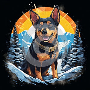 Australian Cattle Dog Red Heeler in Winter Mountain Landscape