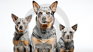 Australian Cattle dogs looking at the camera isolated on white background AI Generated Illustration