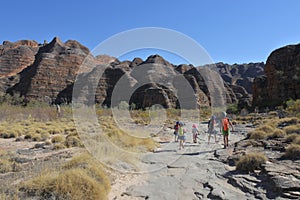 Australian children hiking in Purnululu National Park in Kimberley Western Australia