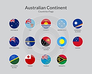 Australian Continent countries flag icons collection