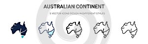 Australian continent icon in filled, thin line, outline and stroke style. Vector illustration of two colored and black australian