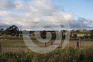 Australian Countryside near Goulburn on a Cloudy Day with wind turbines
