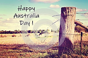 Australian countryside scene with vintage wash filter and greeting text.