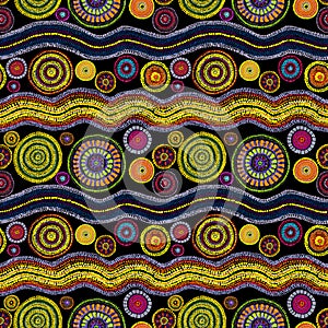 Australian design with dots - circles, waves. Seamless pattern photo