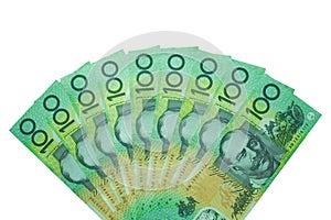 Australian dollar, Australia money 100 dollars banknotes stack on white background