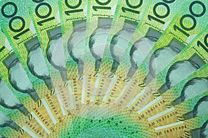 Australian dollar, Australia money 100 dollars banknotes stack on white background