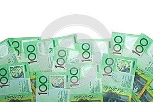 Australian dollar, Australia money 100 dollars banknotes stack on white background