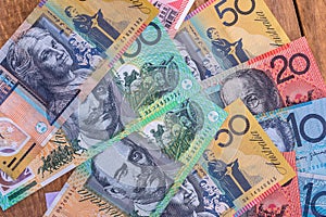Australian dollar banknotes used as background
