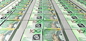 Australian Dollar Bill Bundles Laid Out