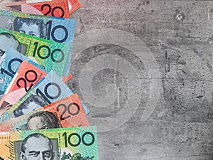 Australian Dollar bills aud on office desk. Financial and money concept