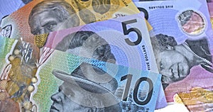 Australian dollar mix AUD banknotes close up