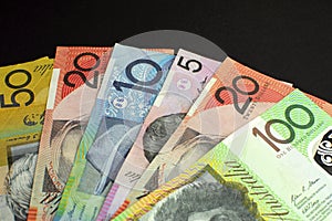 Australian dollar notes money - with copy space at top.