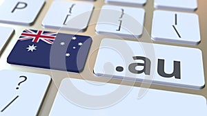 Australian domain .au and flag of Australia on the buttons on the computer keyboard. National internet related 3D