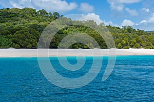 Australian famous Whitehaven beach with silica white sand and tu