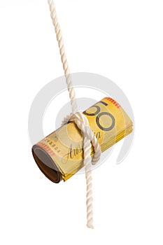 Australian Fifty Dollar Note Hanging from a Rope