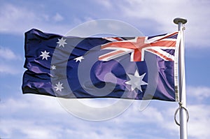 Australian flag flying.
