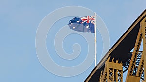 Australian Flag Flying on Sydney Harbour Bridge. High quality