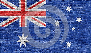 Australian flag over wall