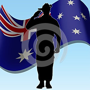 Australian flag and soldier saluting