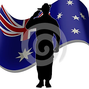 Australian flag and soldier saluting