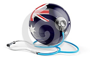 Australian flag with stethoscope. Health care in Australia concept, 3D rendering