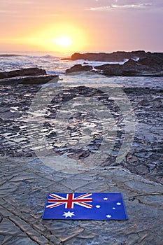 Australian Flag Sunrise Beach Ocean Sky