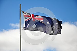 Australian flag waving in light breeze