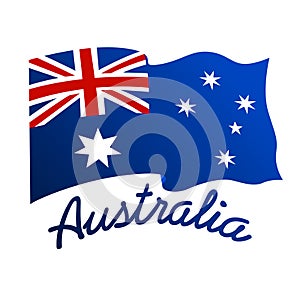 Australian flag in wind with word Australia