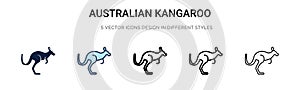 Australian kangaroo icon in filled, thin line, outline and stroke style. Vector illustration of two colored and black australian
