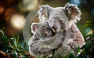 Australian koala bear with cute baby