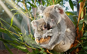 Australian koala bear with cute baby