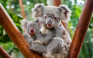 Australian koala bear with cute baby