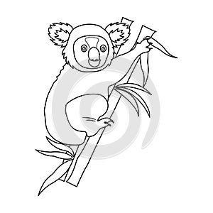 Australian koala icon in outline style isolated on white background. Australia symbol stock vector illustration.