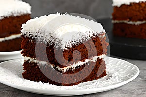 Australian Lamington sponge cake with desiccated coconut photo