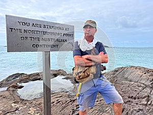 Australian man stand at the Northernmost Point of the Australian Continent