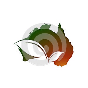 Australian Map and leaf for eco green australia logo design vector icon illustration