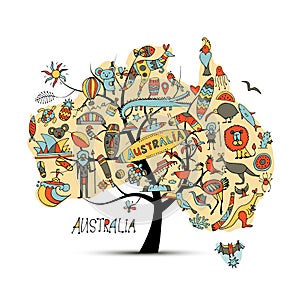 Austrálsky strom ikony sada skica 