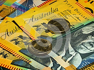 Australian money Close Up on words